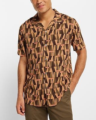 Geo Print Rayon Short Sleeve Shirt