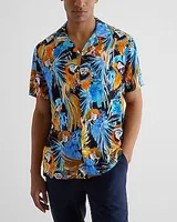 Parrot Print Rayon Short Sleeve Shirt