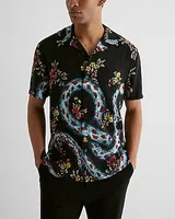 Floral Snakeskin Rayon Short Sleeve Shirt Black Men's XS