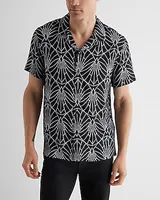 Line Geo Rayon Short Sleeve Shirt Black Men's M Tall