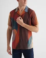 Painted Rayon Short Sleeve Shirt Brown Men's XS