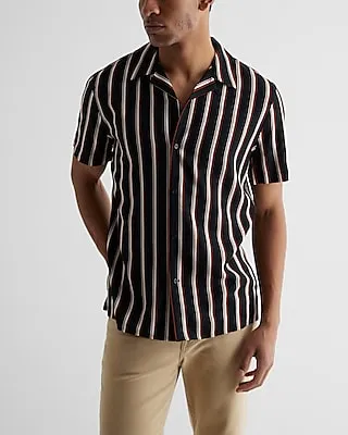 Striped Rayon Short Sleeve Shirt Men's