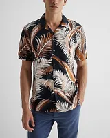 Leaf Print Rayon Short Sleeve Shirt Black Men's XS