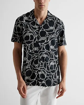 Abstract Floral Rayon Short Sleeve Shirt Men's L Tall