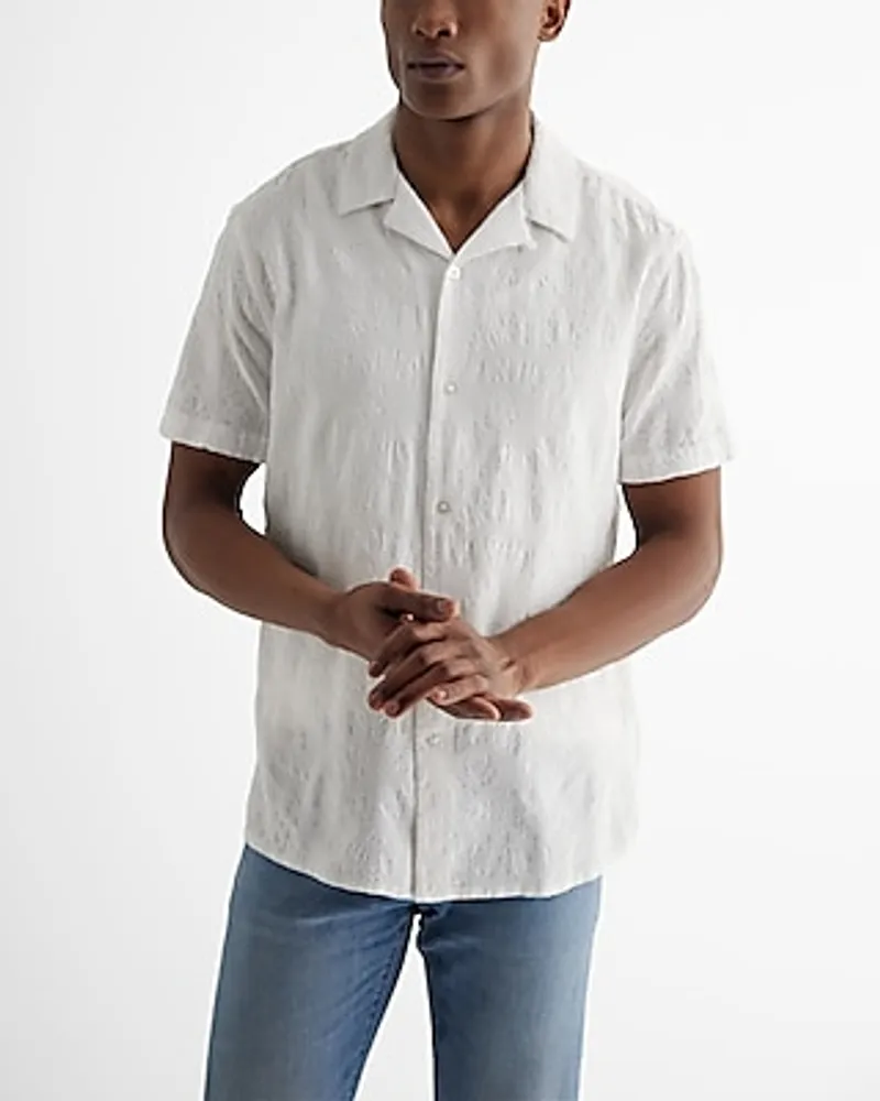 Textured Floral Short Sleeve Shirt White Men's