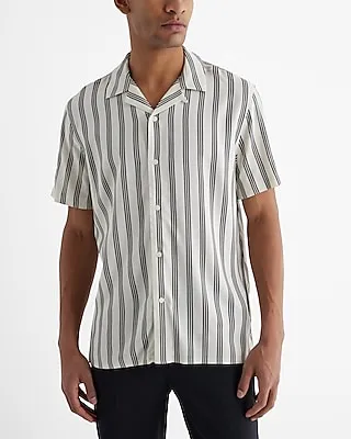 Striped Rayon Short Sleeve Shirt White Men's XL