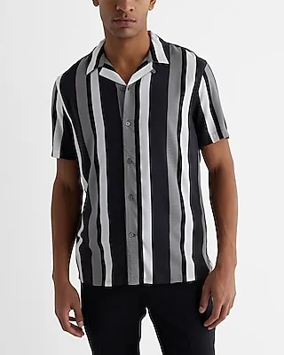 Striped Rayon Short Sleeve Shirt Men's XL