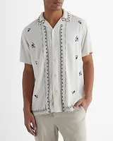 Embroidered Rayon Short Sleeve Shirt White Men's Tall