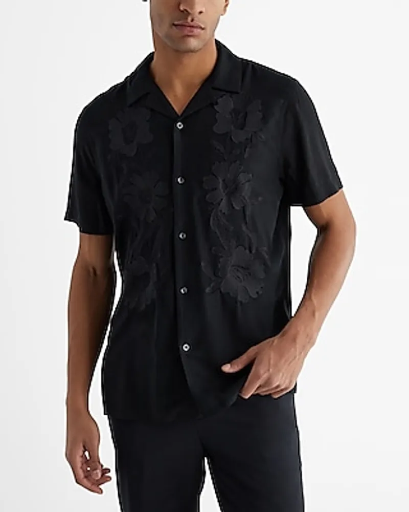 Textured Floral Rayon Short Sleeve Shirt