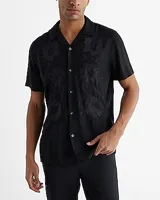 Textured Floral Rayon Short Sleeve Shirt Men's