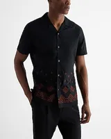 Embroidered Geo Border Short Sleeve Shirt Black Men's