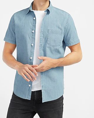 Slim Light Wash Denim Short Sleeve Shirt