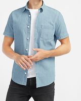 Slim Light Wash Denim Short Sleeve Shirt Blue Men's L