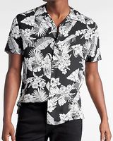 Floral Rayon Short Sleeve Shirt Black Men's XS