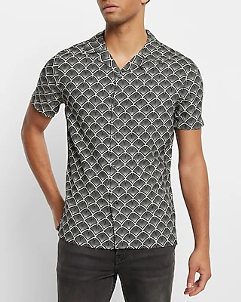 Express Geo Print Rayon Short Sleeve Shirt | MainPlace Mall