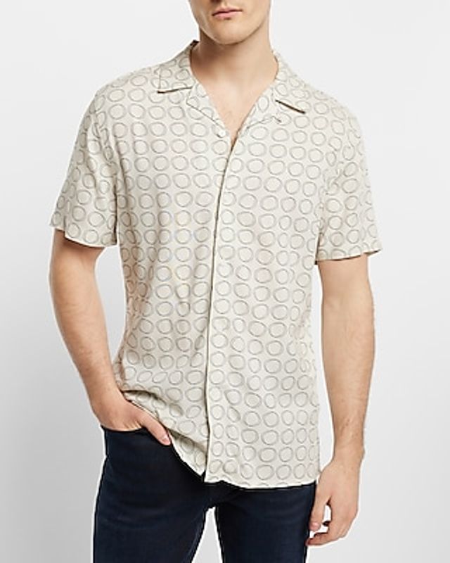 Plant Print Rayon Short Sleeve Shirt