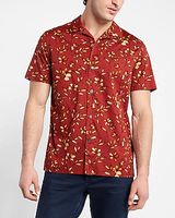 Floral Print Stretch Cotton Short Sleeve Shirt Red Men's XS