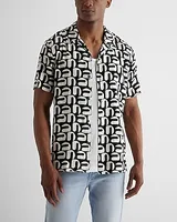 Geo Print Rayon Short Sleeve Shirt Black Men's XS