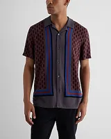 Bordered Geo Print Rayon Short Sleeve Shirt Men's