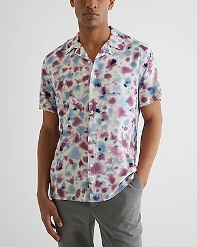 Ink Splatter Print Rayon Short Sleeve Shirt