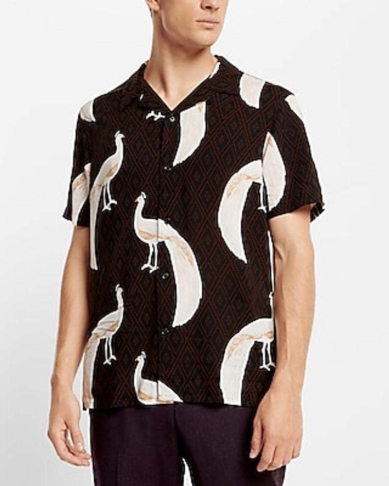 Peacock Print Rayon Short Sleeve Shirt