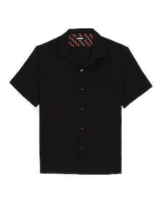 Solid Rayon Short Sleeve Shirt Black Men's L