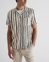 Striped Rayon Short Sleeve Shirt White Men's XL