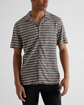 Triangle Geo Print Rayon Short Sleeve Shirt Black Men's M Tall