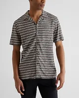 Triangle Geo Print Rayon Short Sleeve Shirt Black Men's XS