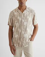 Brushstroke Abstract Rayon Short Sleeve Shirt Neutral Men's XS