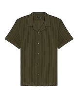 Striped Stretch Cotton Short Sleeve Shirt Green Men's XS