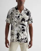 Abstract Painted Floral Rayon Short Sleeve Shirt