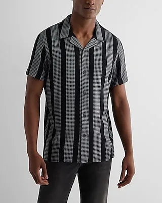 Floral Geo Striped Rayon Short Sleeve Shirt Men's