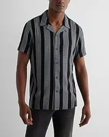 Floral Geo Striped Rayon Short Sleeve Shirt Black Men's M Tall