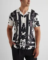 Framed Abstract Floral Rayon Short Sleeve Shirt White Men's XS