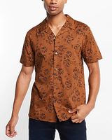 Abstract Print Stretch Cotton Short Sleeve Shirt Brown Men's S