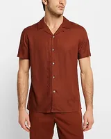 Solid Rayon Short Sleeve Shirt Brown Men's