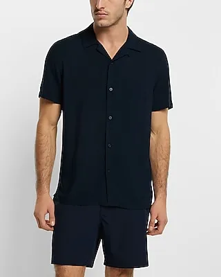 Solid Rayon Short Sleeve Shirt Blue Men's S
