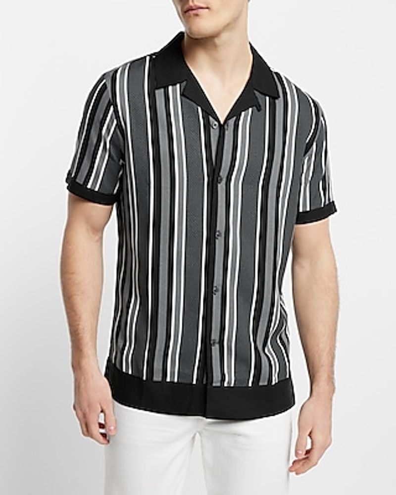 Border Striped Rayon Short Sleeve Shirt