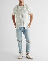 Texture Print Stretch Linen Short Sleeve Shirt