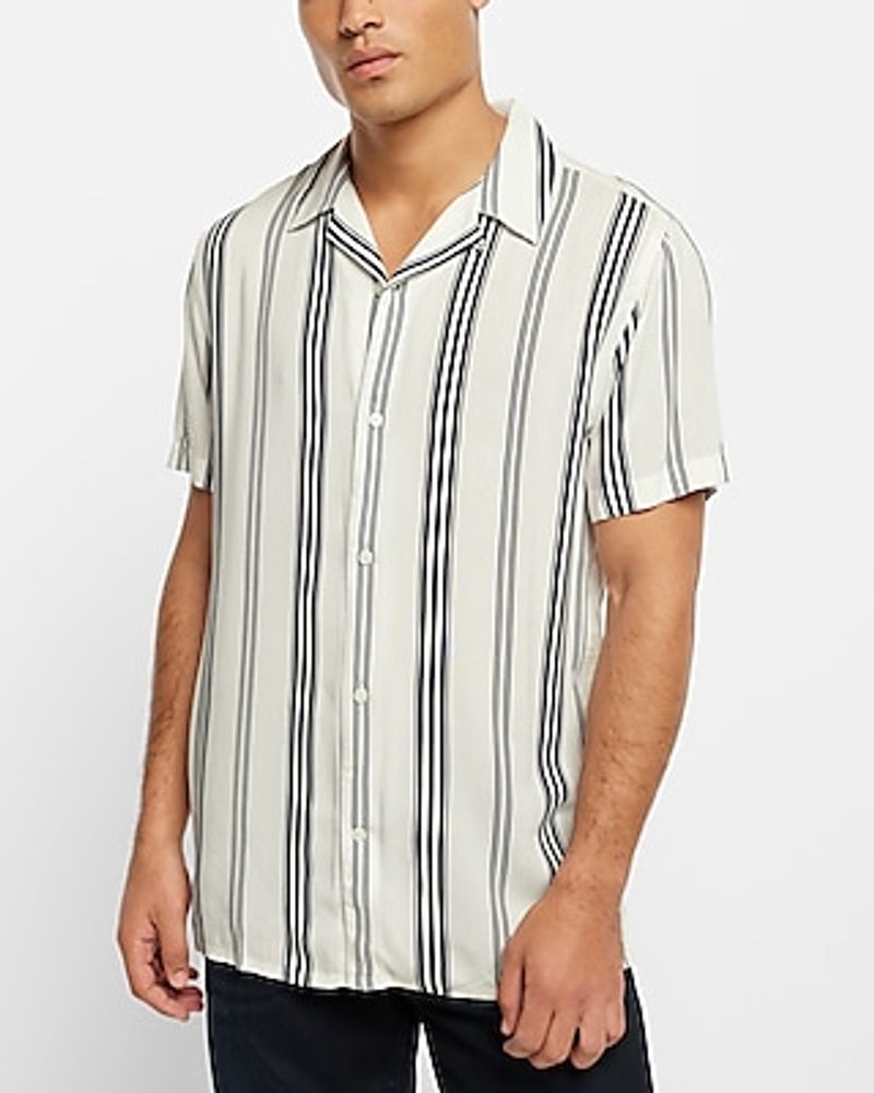 Striped Rayon Short Sleeve Shirt Neutral Men's XS