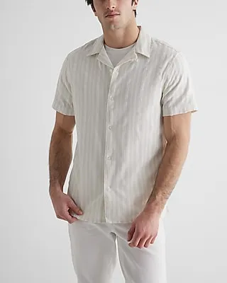 Textured Striped Cotton-Blend Short Sleeve Shirt Neutral Men's S