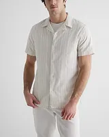 Textured Striped Cotton-Blend Short Sleeve Shirt Neutral Men's XL