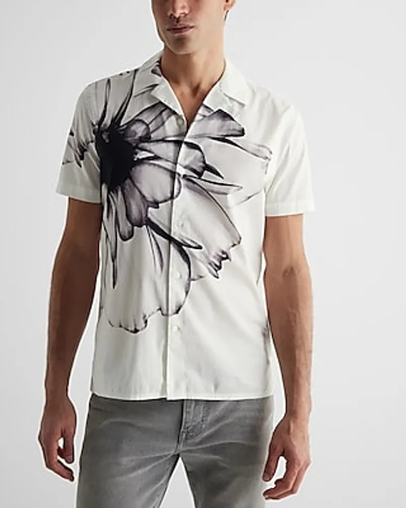 Floral Graphic Stretch Cotton Short Sleeve Shirt