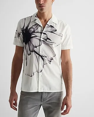 Floral Graphic Stretch Cotton Short Sleeve Shirt Neutral Men's L