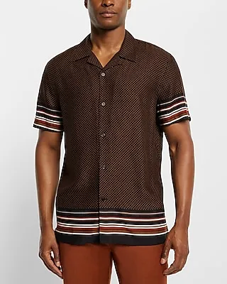 Striped Geo Print Rayon Short Sleeve Shirt Men