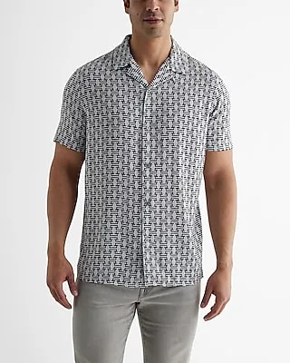 Geo Rayon Short Sleeve Shirt Gray Men's