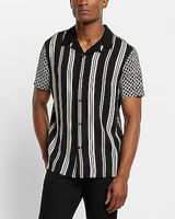 Geo Stripe Rayon Short Sleeve Shirt Black Men's XS