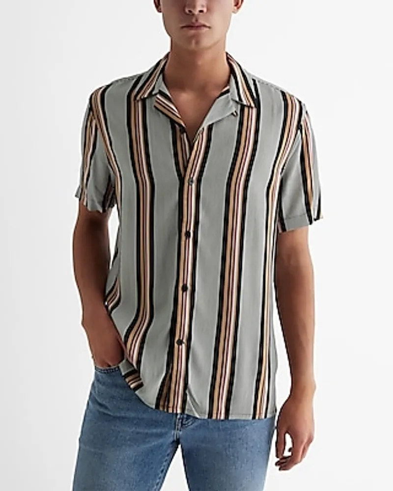 Striped Rayon Short Sleeve Shirt Men