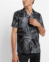 Palm Leaf Print Short Sleeve Shirt Black Men's S